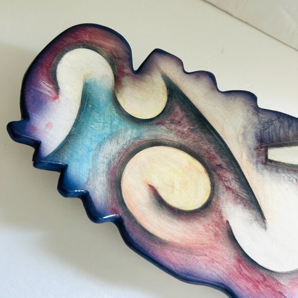 Harris Cies Abstract Pottery Rectangle Footed Platter Tray Signed 2001 FLAWS - Picture 2 of 9